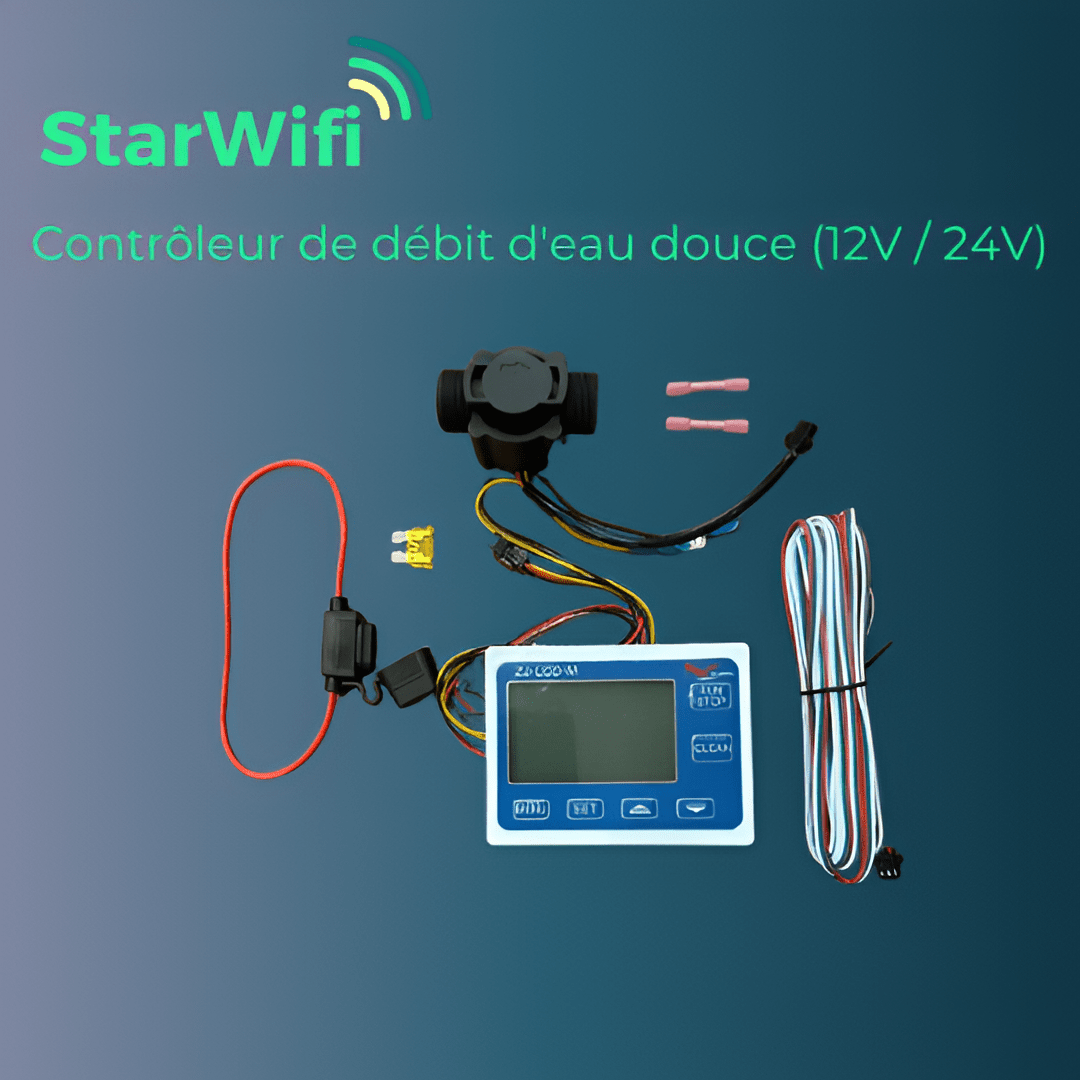 Contrôleur de débit d'eau douce (12V / 24V) avec écran LCD - raccord G 1/2" - StarWifi