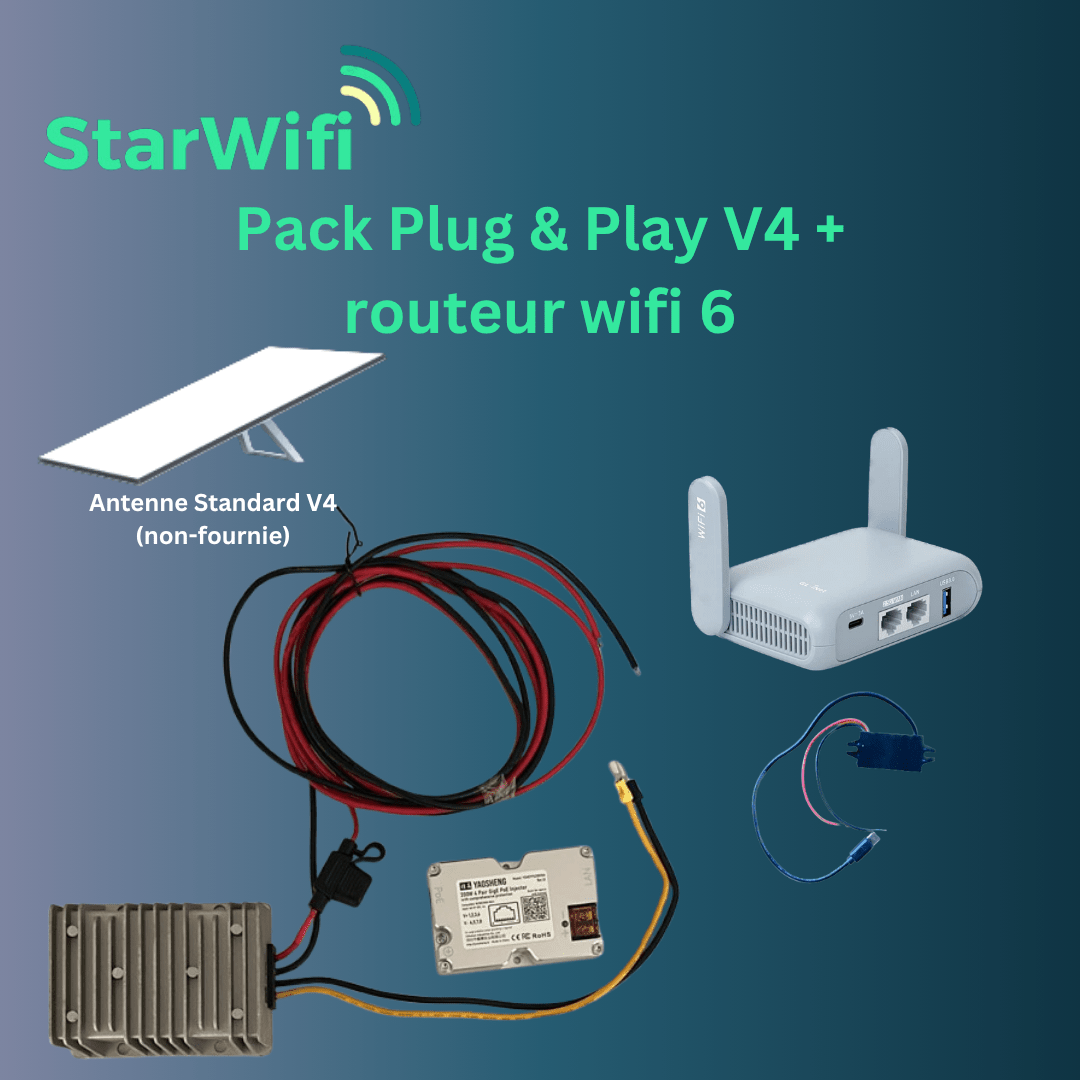 Pack StarWifi Plug & Play V4 - Alimentation 12V / 24V compatible Starlink V4 + routeur wifi - StarWifi