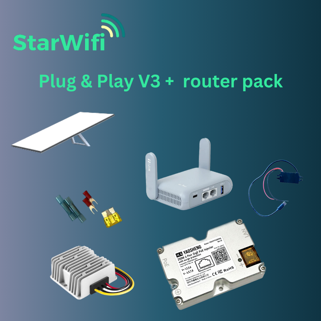 Pack StarWifi Plug & Play V3 - Voeding 12V / 24V compatibel met Starlink V3 + wifi-router