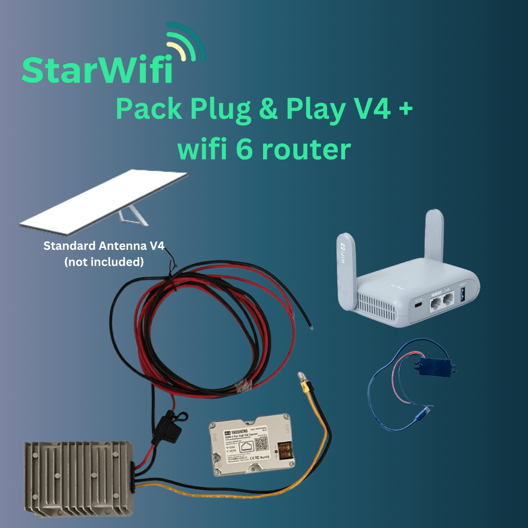 Pack StarWifi Plug & Play V4 - Alimentation 12V / 24V compatible Starlink V4 + routeur wifi - StarWifi